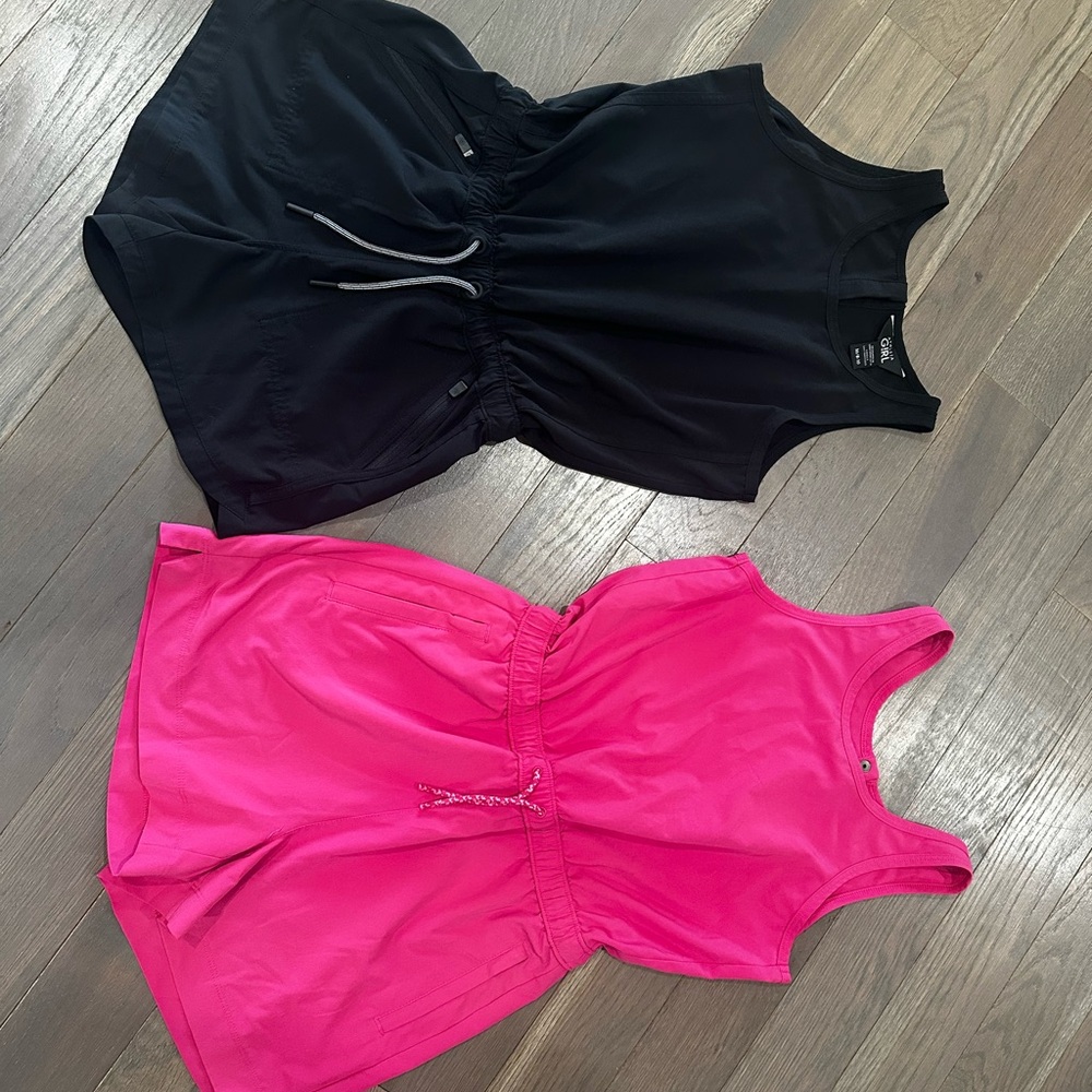Black & Hot Pink Sleeveless Drawstring Rompers - 2 Pack